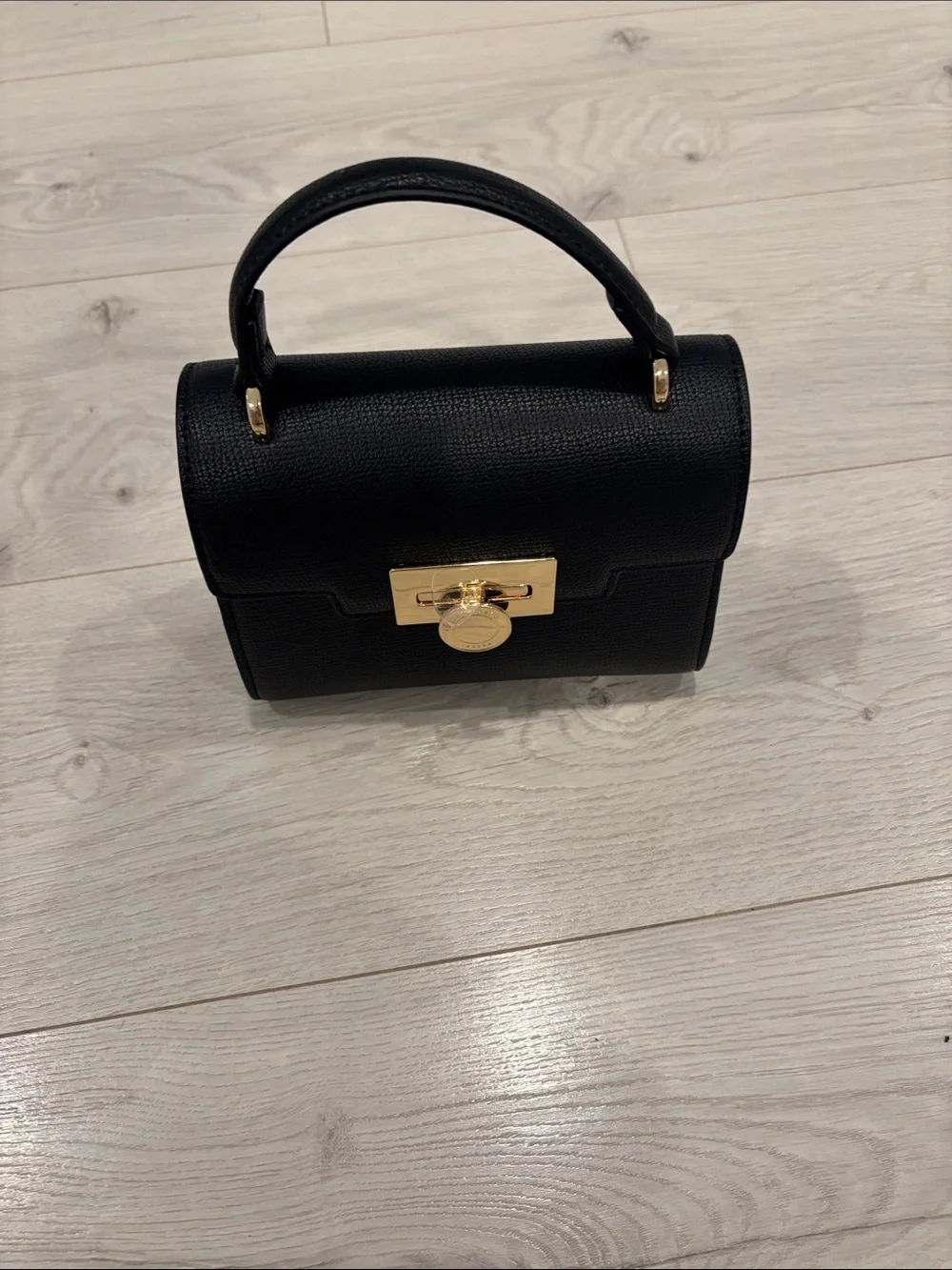Ted Baker Black Structured Top-Handle Satchel with Gold Hardware